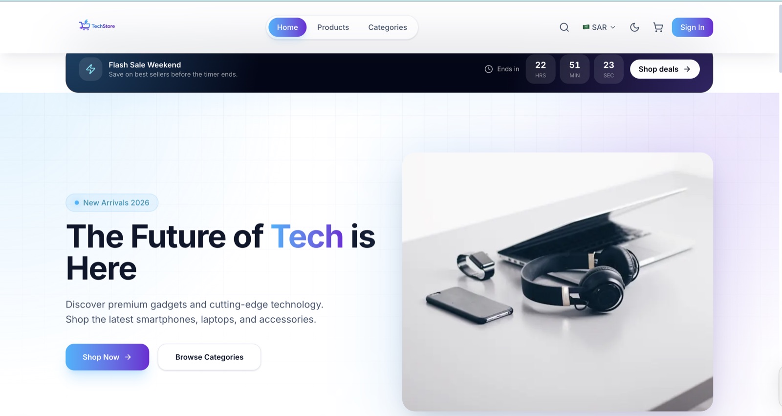 TechStore — Full-Stack E-Commerce Platform landing page preview
